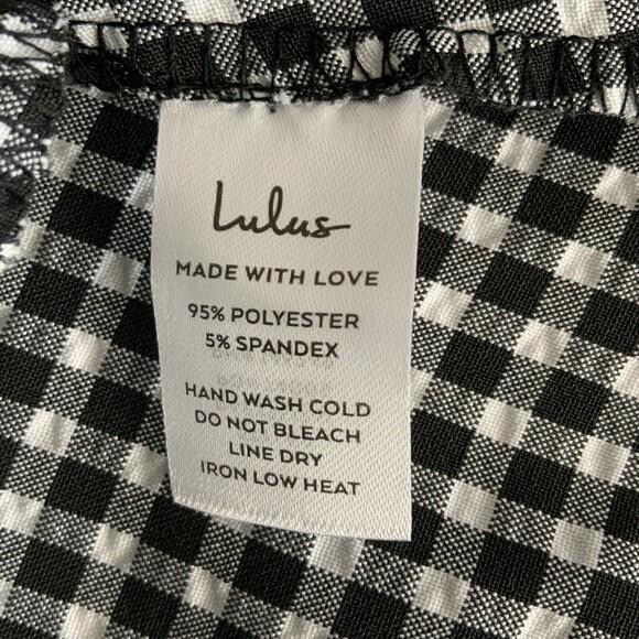 Lulu’s Gingham Maxi Drop Shoulder Dress Side Slit Black White  XL - Picture 7 of 10